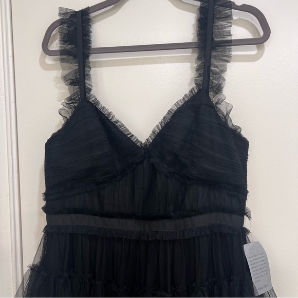 Betsy & Adam Tiered Ruffle Tulle Gown Black - Picture 9 of 12